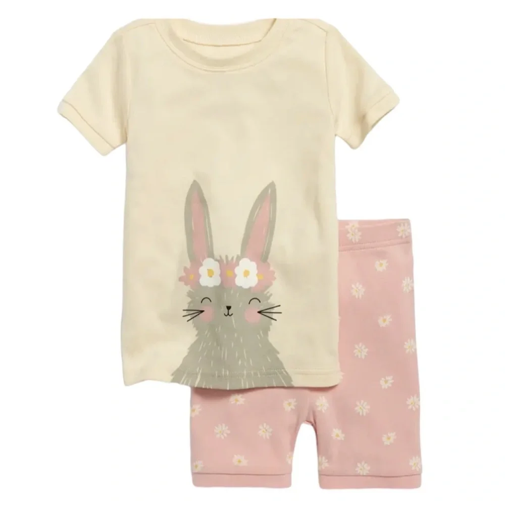 Old Navy Toddler Girl’s Floral Bunny Two Piece Shirt Shorts Spring Outfit Set 5T